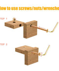 Instructional image showing how to use screws, nuts, and wrench from All In One Crib Screws And Nuts Kit For Beds Chairs And Furniture.