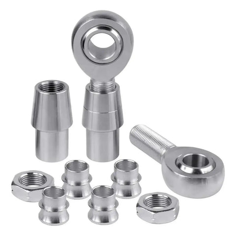 Two Piece Rock Solid Heim Joint Rod Ends Steering Kit Featuring Precision Angular Motion Quick Swap Gear For Hot Rod Mods And Smooth Rolling Machinery Linkage Upgrade Sets with silver metal finish and various sizes.