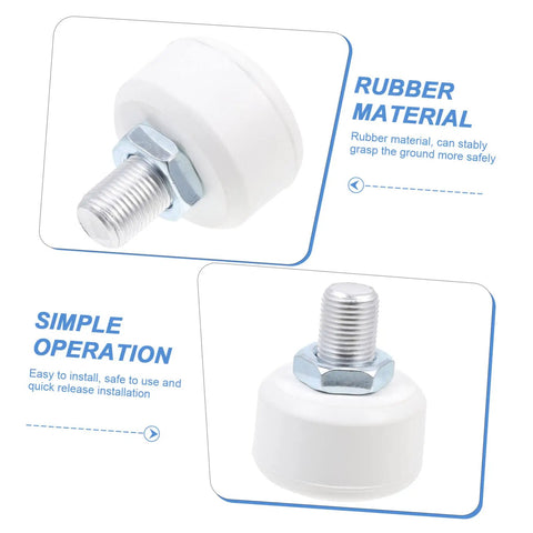 White rubber brake block for inline and quad skates, showing threaded metal screw, labeled 'Rubber Material' and 'Simple Operation'