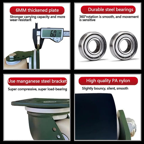 Top Rated Heavy Duty 3 Inch Polyamide Caster Wheels With Smooth Swivel Brakes And Double Ball Bearings Smooth As Butter Silent Floor Savers detailed features.