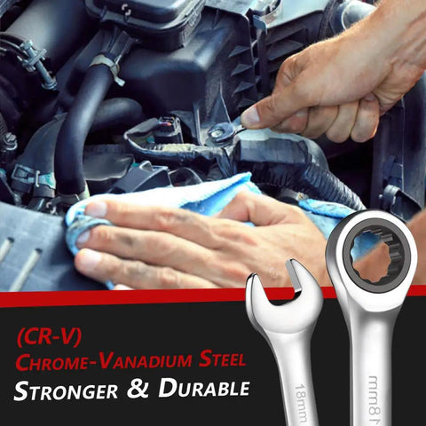 24 Piece Ratchet Wrench Set With Chrome Vanadium Steel Built To Last, 72 Tooth Box End And Open End Wrenches, Metric And SAE Sizes, Organizer Box, Pro Grade Heavy Duty Mechanics Tool Kit For Garage And Home Repairs