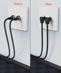 Side-by-side comparison of Cat6 Shielded Ethernet Extension Cable With Upward Angled Connectors, 8P8C Patch Cable, 1.6 Feet, Black, installed in a wall socket