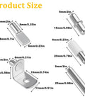 Product sizes for Premium Nickel Shelf Pegs Kit With 124 Pieces Of Five Smooth Styles Including L Shaped Dowel Pins and Spoon Holders.