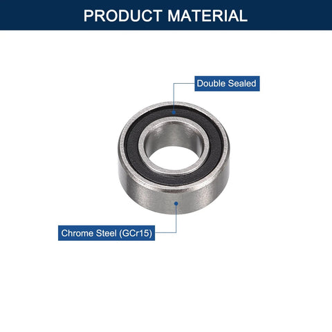 Front view of a miniature deep groove ball bearing, chrome steel GCr15, double rubber-sealed, 4x7x2.5 mm.
