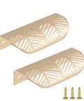 Leaf Shaped Cabinet Pulls 2 Pack Curved Hollow Gold Leaf Drawer Handles In Zinc Alloy with 96mm Hole Spacing and Mounting Screws