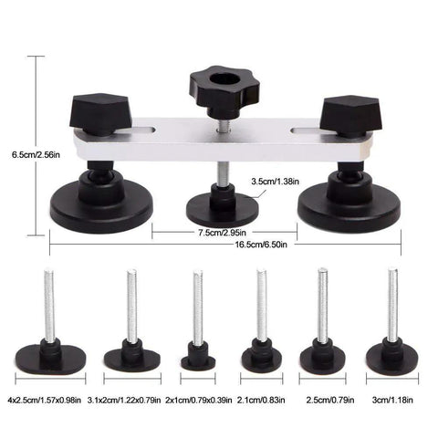 Paintless Dent Repair Tool Kit With Double Pole Bridge Pullers For Auto Dents, Includes 6 Glue Pullers, Solid Leverage