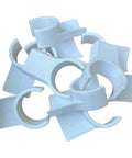 Pile of three quarter inch jump cups for dog agility training, set of ten, snap on fit for factory labeled PVC pipe.