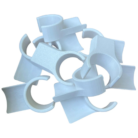 Pile of three quarter inch jump cups for dog agility training, set of ten, snap on fit for factory labeled PVC pipe.