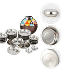 Stainless Steel Outdoor Dining Set With Plates Bowls And Cutlery Compact Camping Tableware Kit shown in a portable travel bag