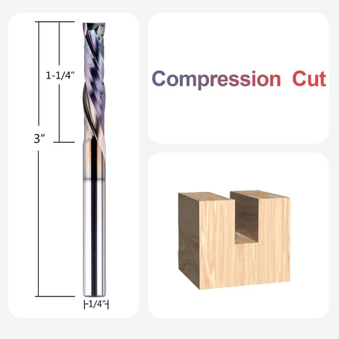 SpeTool UP&Down compression router bit, 1/4" shank, 1-1/4" cutting length, 3" overall length, carbide spiral for wood carving