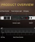 Heavy Duty Ten Socket Power Conditioner And Surge Sequencer Delivers A Rock Solid 3300 Watts And 30 Amps Of Clean Juice Through Rack Mount Housing, showing front and back views with sockets and indicator lights.