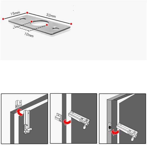 Detailed diagram of Snaps Shut Sliding Bolt Door Latch With Instant Auto Return Action Tight Grip Gate Window And Patio Barn Cupboard Slide Lock.