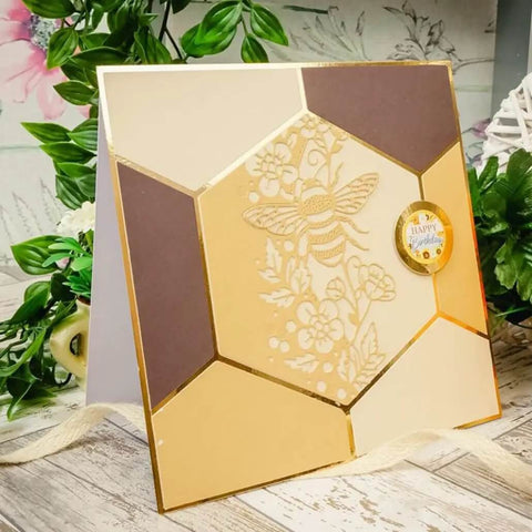 Decorative card with bee lace pattern, featuring Scrapbooking Die Cutting Dies Set For Card Making And Paper Crafting, hexagonal design