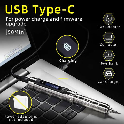 Marker Sized Pocket Friendly Electric Screwdriver Kit With 24 Magnetic Bits And 5 Torque Settings on laptop charging via USB-C