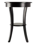 Front view of Sasha Round Accent Table with Drawer and Shelf in Black Finish Modern End Table for Living Room or Bedroom Engineered Wood Construction Stylish Compact Side Table