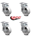 Drop Dead Sturdy Swivel Caster Kit Set Of Four Featuring Five Inch Silver Cast Iron Wheels And Reliable Top Lock Brakes built tough for heavy duty gear hauling.