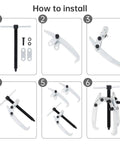 Installation steps for Heavy Duty Three Jaw Gear Puller Tool for Auto and Mechanical Work with adjustable jaw spread.