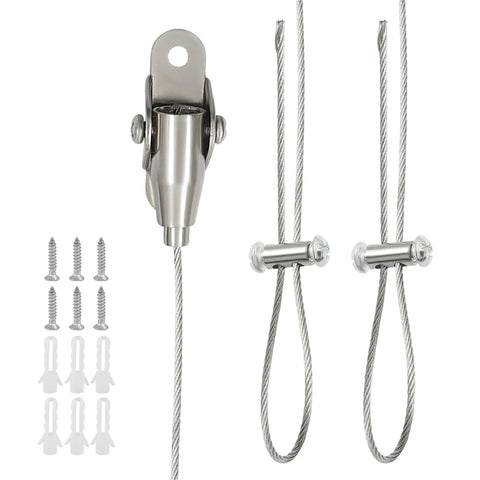 Two Pack Adjustable Ceiling Mount Brackets For Closet Rods And Shower Curtain Rods, Stainless Steel Heavy Duty Support shown with hardware