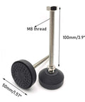 Bulletproof Heavy Duty Adjustable Furniture Levelers with M8 thread, 100mm steel stud, and 50mm rubber pad.