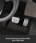 Tesla Model Y Juniper 2025 2026 and Model 3 Highland 2024 2026 Aluminum Self Flip Lock Pedal Set, brushed aluminum accelerator and brake covers