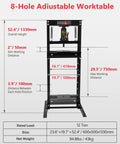 8-Hole Adjustable Worktable featuring 12-ton capacity, black powder-coated steel, for Boss Tier Precision Rated Hydraulic Shop Press