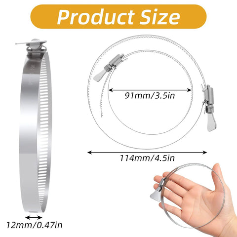 Beefy Stainless Steel Duct Clamps Pack Of 20 For 3.5 To 4.5 Inch Hose Clamp Adjustable Range 91 To 114 Mm 12 Mm Bandwidth Image