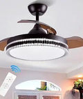 42 Inch Retractable Blade Ceiling Fan With Light And Remote, Reversible Motor For All Season Comfort installed in a living room