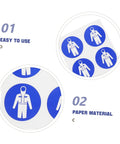 Close-up of Ten Pack Protection Suit Warning Labels and Adhesive Safety Stickers for Factory Equipment, showing blue paper material