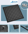 Ceiling Mount Shower System With 10 Inch Matte Black Rain Shower Head featuring touch-clean silicone nozzles and 360° adjustment.