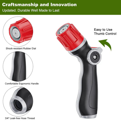 Metal Thumb Control Adjustable Nozzle Delivers 30 Percent More Water Flow With Heavy Duty Garden Hose Nozzle High Pressure Stream