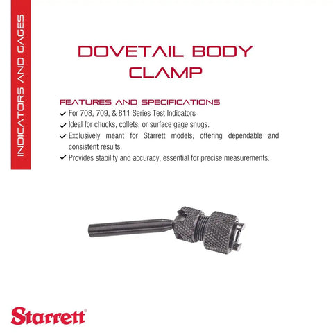 Dovetail Body Clamp For Test Indicators 708 709 And 811 Series, Three Sixteenth Inch Rod Diameter, silver precision tool.
