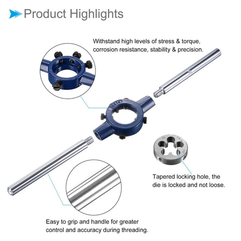 Pro Grade Die Stock Handle Set With 5/8-24 UNEF Die And 26-38mm OD Fit M12-M16 Die Wrench Tool Kit for DIY Threading Repair, heavy-duty construction