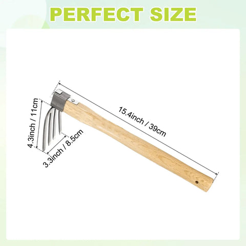 Japanese Hand Tiller And Garden Rake Tool With 15.4 Inch Stainless Steel Cultivator And Hoe for Digging Weeding And Planting