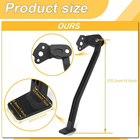 Lightweight Aluminum Motorcycle Kickstand For YZ250F YZ450F 2006 2009 Dirt Bike Side Stand With Anodized Rust Resistant Finish No Fuss Install For Stable Parking And Long Lasting Durability dimensions shown