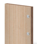 Side view of wood with installed Dowel Center Finder Set For Woodworking Eight Piece Precision Drill Guide Pins in various sizes for alignment.