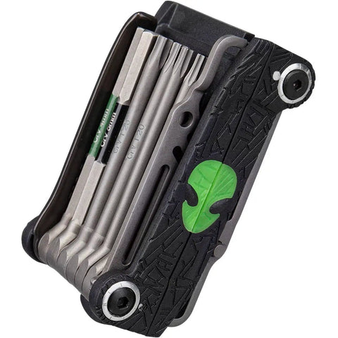 Compact view of All In One 34 Function Folding Bike Repair Tool with black handle and visible folding tools for cycling.