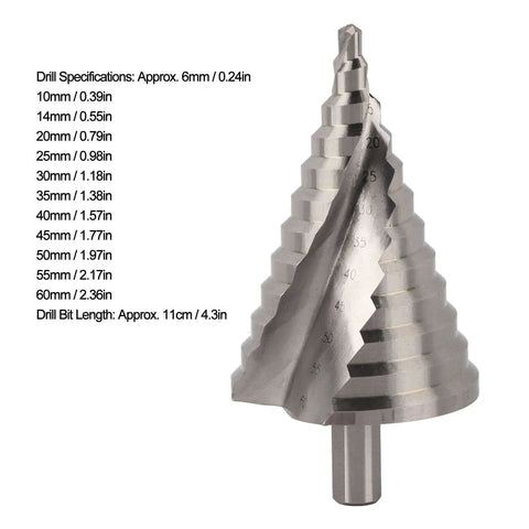 Upgrade Your Hardware Game With This Rad Step Drill Bit Set Ranging From Six To Sixty Millimeters Perfect For Chopping Clean Holes In Metal Plastic Aluminum And Steel Featuring Dual Wave Debris Removal For Zero Clogging And Heavy Duty Engraved Sizing So, 6-60mm bearing steel