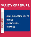 Five White Wood Repair Wax Sticks Kit For Instant Scratch Fix on various repairs like nicks, scratches, holes, and cracks