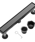 24 Inch Linear Shower Drain With 2 In 1 Flat And Tile Insert Matte Black Brushed 304 Stainless Steel, installation view
