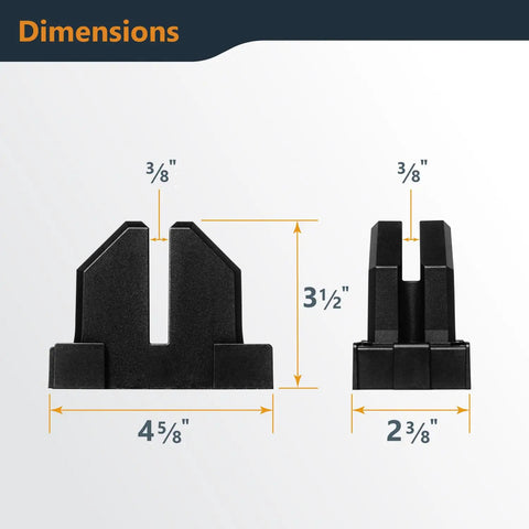 4 Pack Parallel Clamp Blocks For Cabinet Doors And Frames Pro Grade Woodworking Clamping Aids That Fit Most Standard Parallel Clamps Also Wall Mountable Storage For Quick Access And Organization, dimensions view, polyamide blocks, 4 5/8 x 3 1/2 x 2 3/8 in