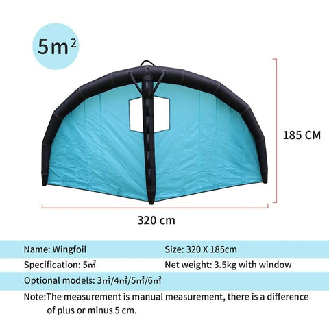 5m inflatable foil wing kite dimensions, black and blue, for Dope Handheld Inflatable Foil Wing Kite For Kitesurfing Snow Ski Surfing