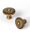 Vintage Antique Brass Sunburst Cabinet Knobs Set Of 6 With Distressed Floral Design For Kitchen Cabinets Drawers And Doors In Durable Zinc Alloy