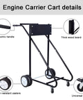 Outboard Motor Stand With Wheels Heavy Duty Engine Carrier For Storage And Maintenance Durable Boat Trailer Dolly Supports Up To 350 Lbs Black Wood Board