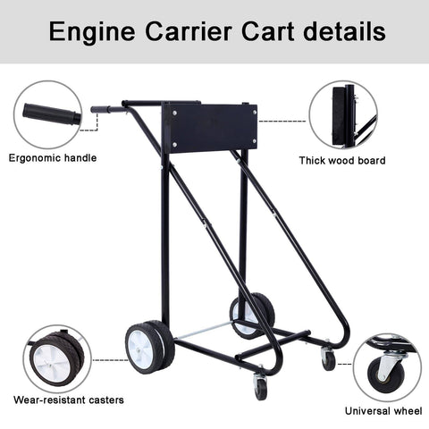 Outboard Motor Stand With Wheels Heavy Duty Engine Carrier For Storage And Maintenance Durable Boat Trailer Dolly Supports Up To 350 Lbs Black Wood Board
