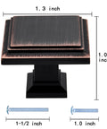 Oil Rubbed Bronze Square Cabinet Knobs Set Of 10 1.3 Inch Drawer Pulls detailed view with screws for furniture and vanity use.