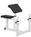 Adjustable Preacher Curl Bench With Barbell Rack For Home Gym, Seated Strength Training Station, Heavy Duty Steel Construction
