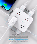 12 In 1 Surge Protector Power Strip With 10 Ft Braided Extension Cord 1080J Surge Protection 8 AC Outlets And 4 USB Charging Ports With 2 USB C Ports Wide 2 Point 2 Inch Spacing To Fit Large Adapters For Home Office And Gaming Setup, white