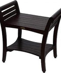 Waterproof Teak Shower Bench 24 Inch Brown With Curved Comfort Seat And LiftAide Handles Indoor Shower Stool For Safety