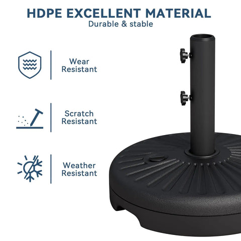 Beefy 82Lb Water Filled Outdoor Umbrella Base Stand with HDPE material, locking knobs, and resistant features for patio use.