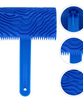 Killer Rubber Wood Graining Paint Roller For Real Deal Faux Finish Wall Texture Job With Extra Long Handle showcasing blue rubber material and wavy texture.